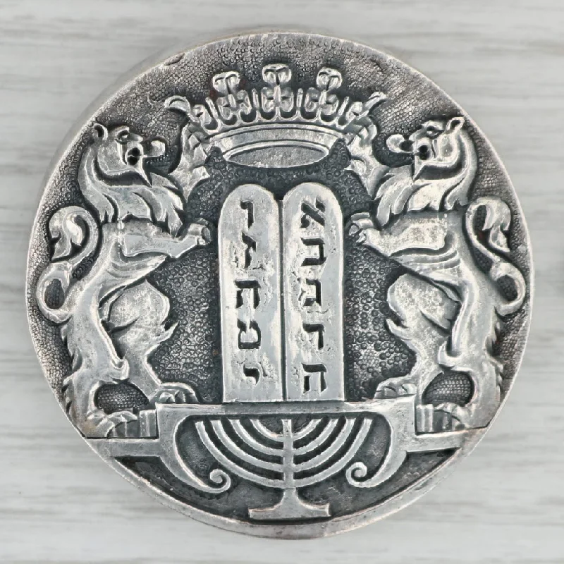 Classic Crystal Brooch with Flower and Heart Charms-Judaica Coat of Arms Brooch Pendant Hebrew Lions Menorah Crest Henry Winograd