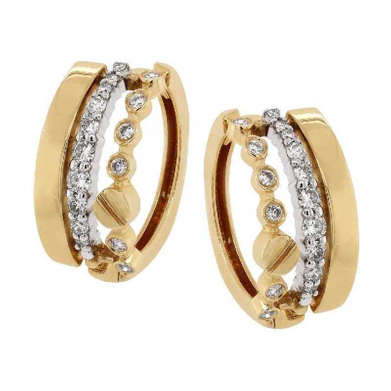 Minimalist Earrings-YELLOW GOLD SPLIT DESIGN HOOP EARRINGS WITH DIAMONDS, .36 CT TW