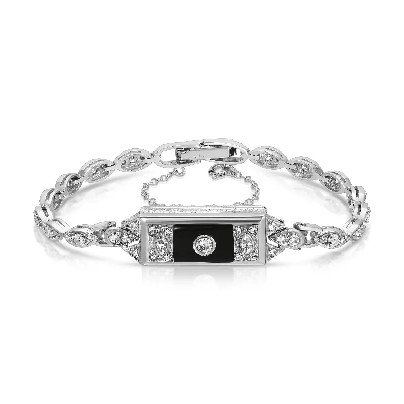 Custom Name Bracelet for Bridesmaids Gifts-1940s Estate Diamond Onyx Bracelet