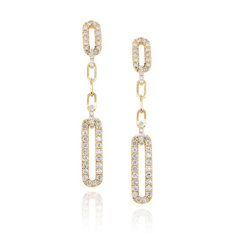 Plain Gold Earrings-YELLOW GOLD DANGLE EARRINGS WITH 94 ROUND CUT DIAMONDS, .83 CT TW