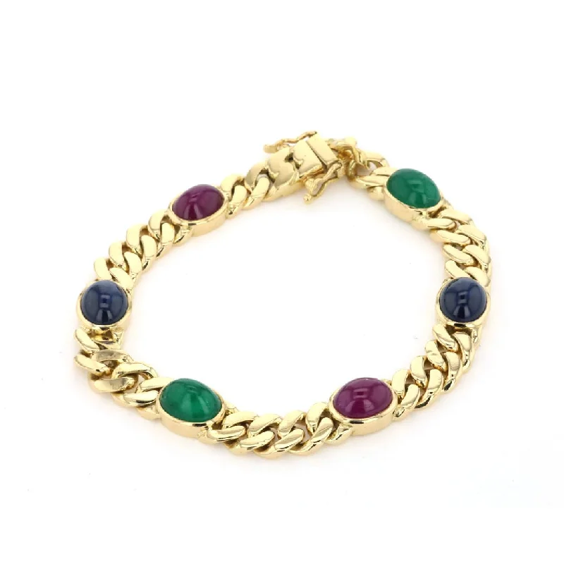 Trendy Crystal Bracelet with Chunky Design-Emerald, Ruby & Blue Sapphire Bracelet