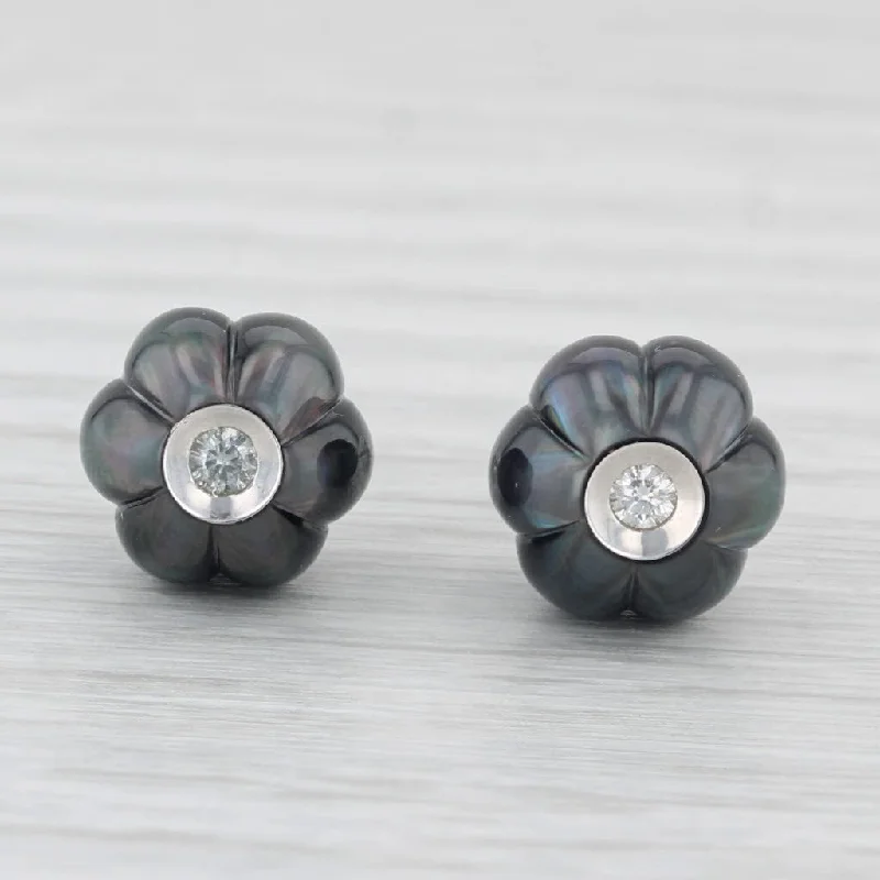 Mixed Metal Earrings-New Cultured Black Pearl Dark Poppy Diamond Stud Earrings 14k Gold Galatea