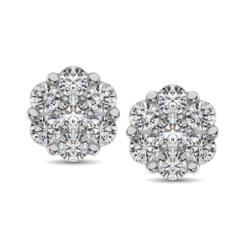 Geometric Earrings for Women-14K White Gold 7/8 Ct.Tw. Diamond Flower Studs Earrings