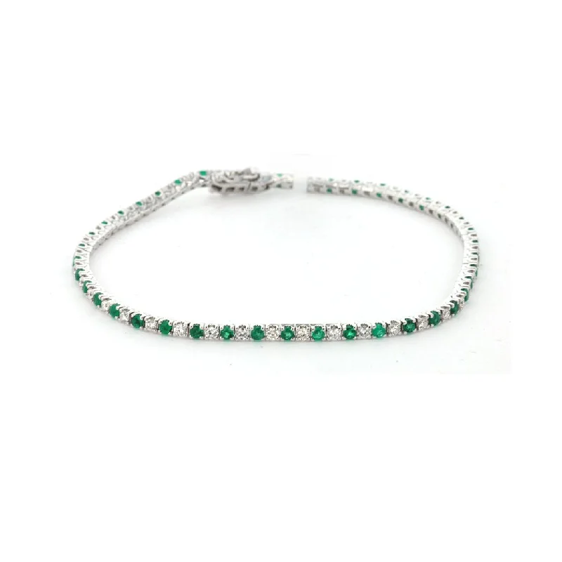 Trendy Silver Bracelet with Beads and Charms-Emerald & Diamond Eternity Bracelet | M10278861