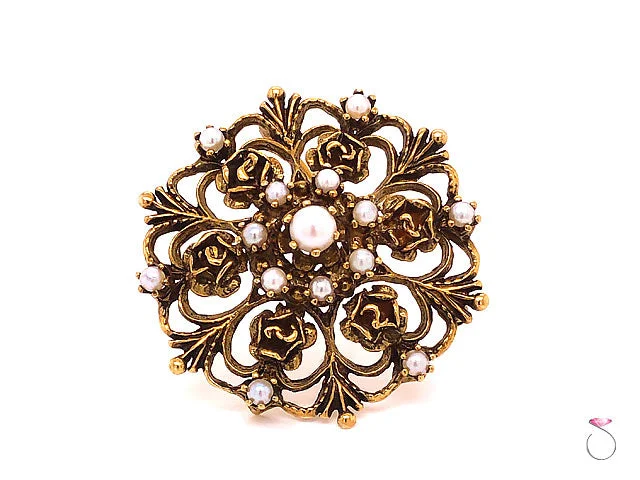 Trendy Brooch with Inspirational Quote-Vintage ArtDeco Pearl Floral Filigree Pendant Brooch