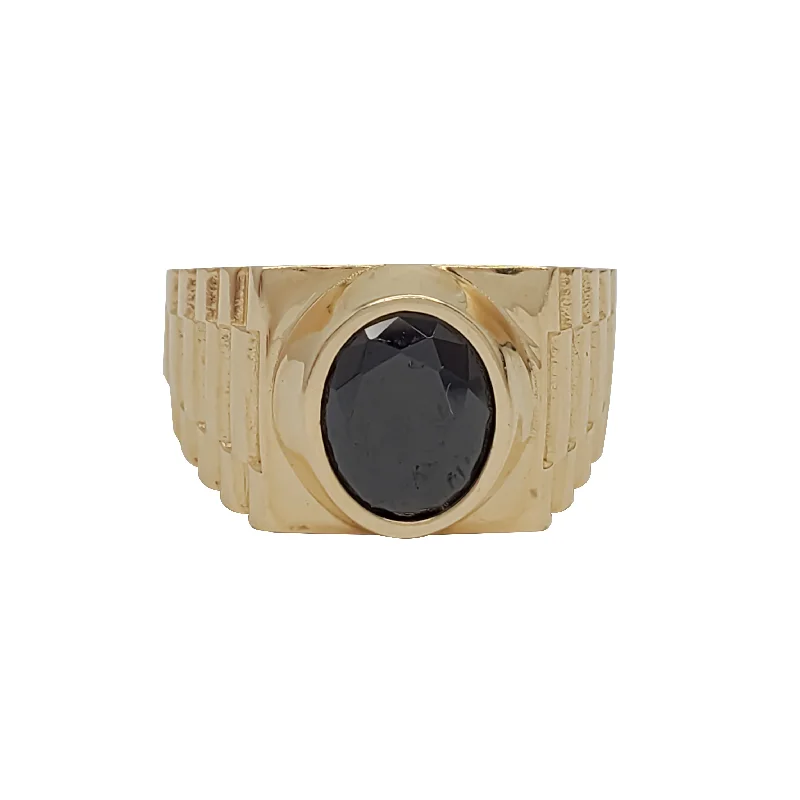 Minimalist Gold Ring for Everyday Wear-Presidential Bezel Black Onyx Ring (14K)