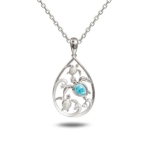 Elegant Diamond Necklace for Weddings-Larimar Honu Turtle Water of Life Pendant by Alamea