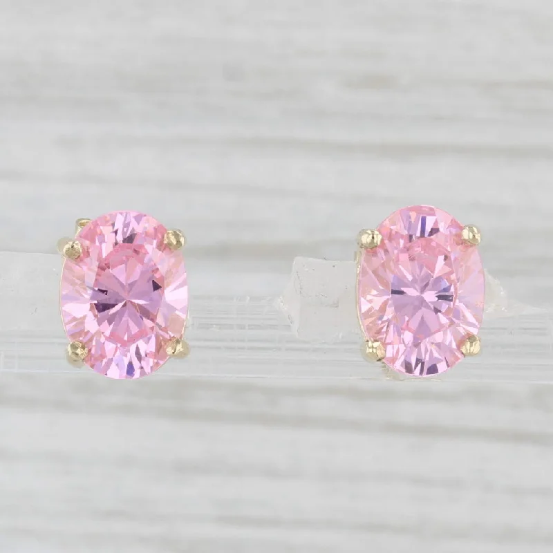 Gold Leaf Earrings-2.40ctw Oval Pink Ice Cubic Zirconia Stud Earrings 10k Yellow Gold