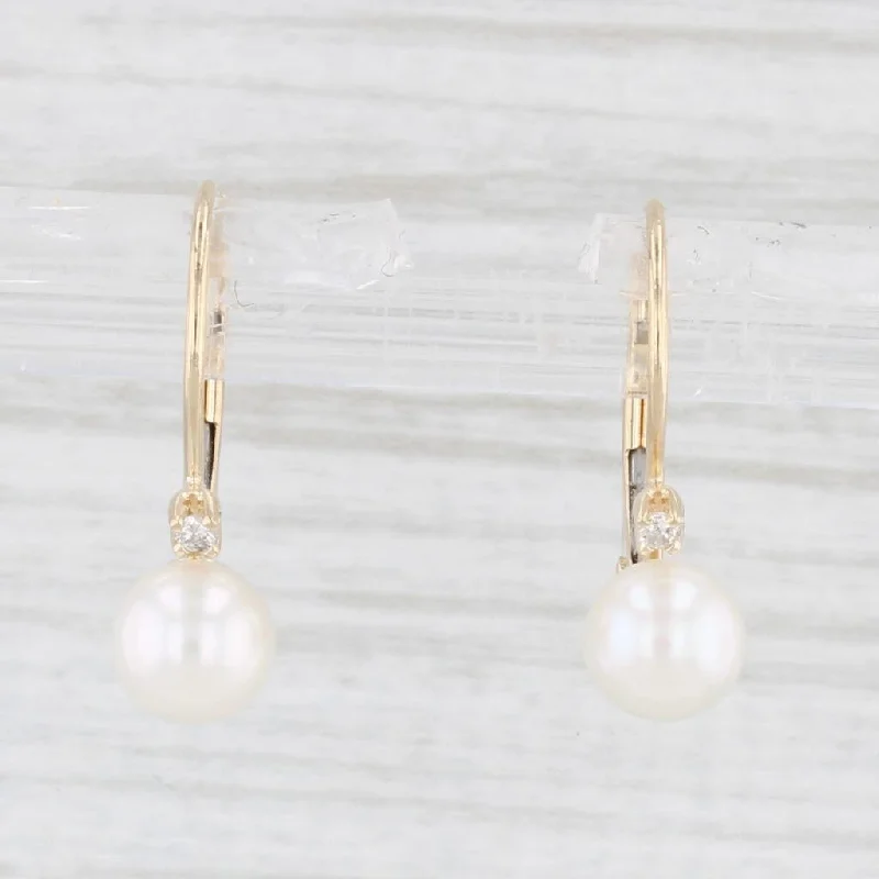 Pearl Hoop Earrings-Cultured Pearl Drop Earrings 14k Yellow Gold Diamond Accents