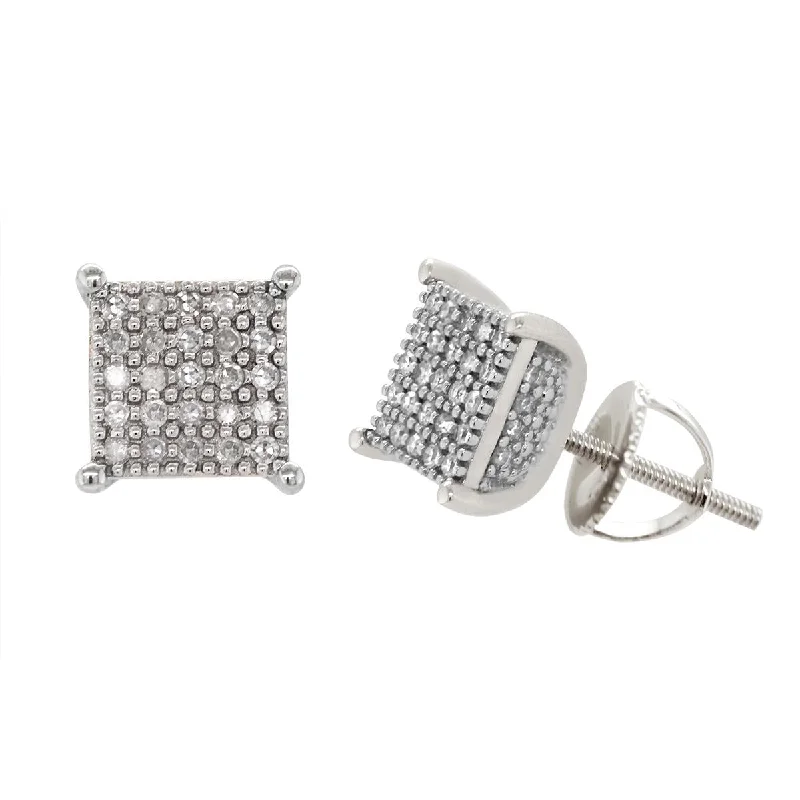 Sterling Silver Hoop Earrings-MODERN WHITE GOLD GEOMETRIC STUD EARRINGS WITH 82 ROUND CUT DIAMONDS, 1/4 CT TW