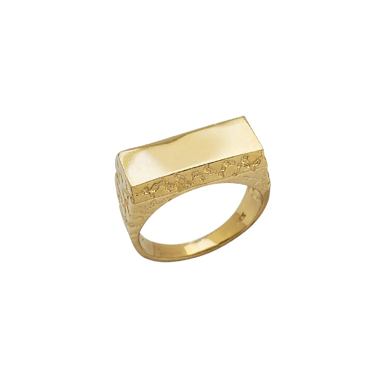 Trendy Multi-stone Ring for Fashionistas-Nugget Textured Rectangle-Bar Men's Ring (14K)