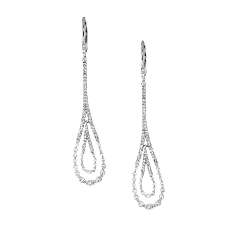 Wedding Earrings for Bridesmaids-WHITE GOLD TEAR SHAPED DANGLE EARRINGS WITH DIAMONDS, 1.18 CT TW