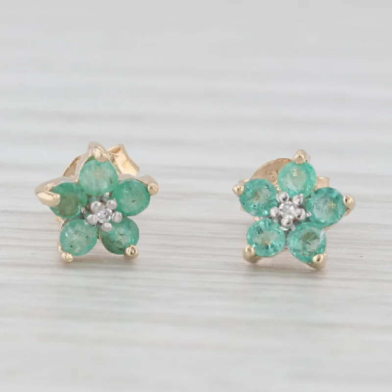 Mismatched Earrings for Fun-0.40ctw Emerald Diamond Flower Stud Earrings 10k Yellow Gold