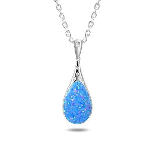 Personalized Family Necklace-Sterling Silver Opal Starry Sky Teardrop Pendant Necklace by Alamea