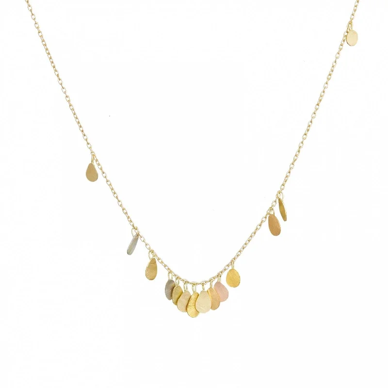 Modern Beaded Necklace for Women-Yellow Gold & Rainbow Gold Tiny Raindrops Necklace