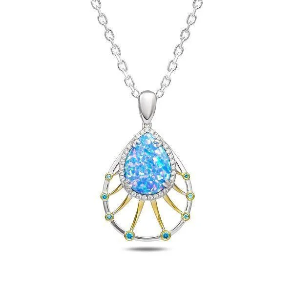 Luxury Gemstone Necklace for Brides-Sterling Silver Opal Solar Sun Rays Pendant Necklace by Alamea