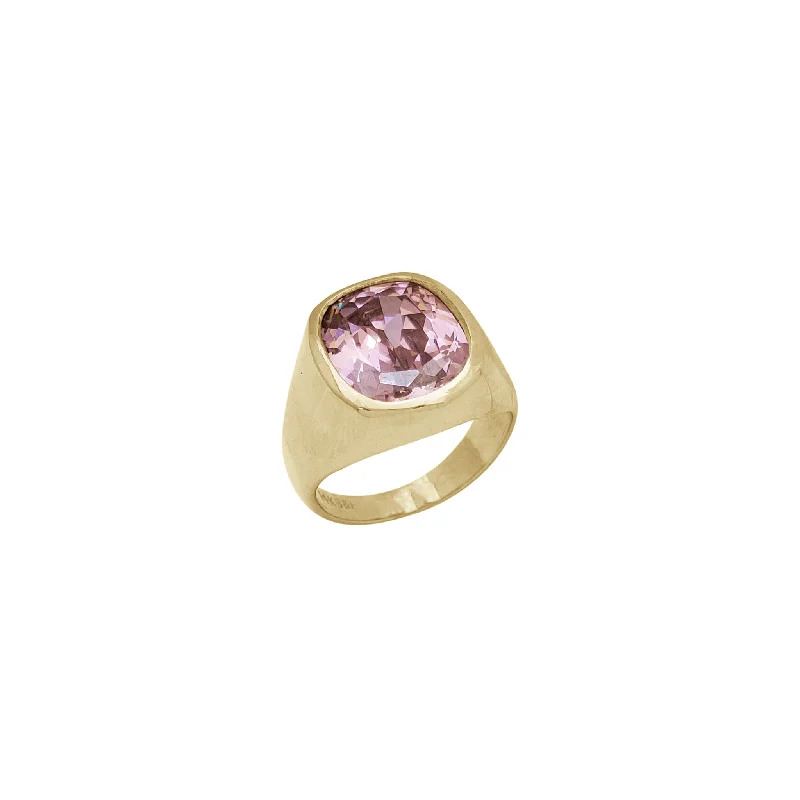 Personalized Gemstone Ring for Special Events-Pink-Zirconia Bezel Signet Ring (14K)