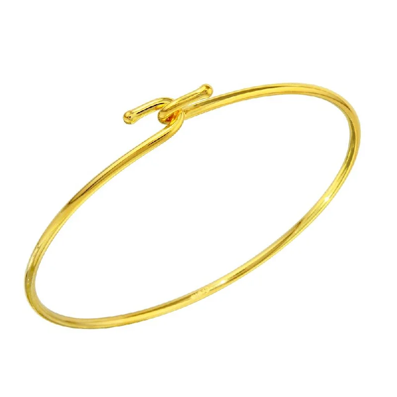 Trendy Stackable Silver Bangles with Floral Patterns-Gold Plated 925 Sterling Silver Hook Bangle - DIB00004GP