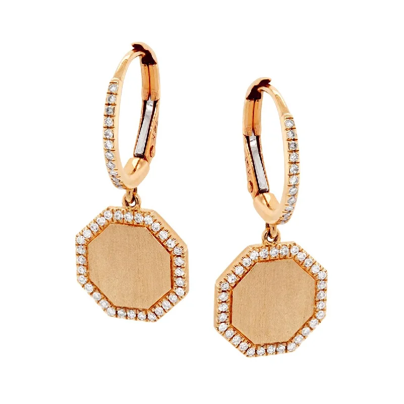 Leather Earrings for Women-ROSE GOLD OCTAGON DANGLE EARRINGS WITH DIAMONDS, .19 CT TW