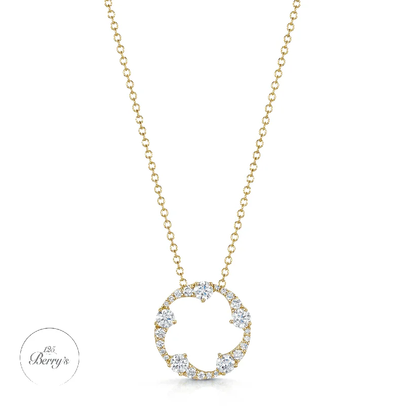 Simple Gold Necklace for Everyday Use-OPEIA Collection 18ct Yellow Gold Diamond Fancy Circle Pendant With Chain