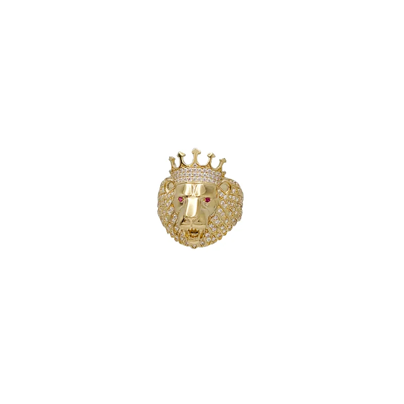 Simple Gold Ring for Minimalist Look-King Lion Head CZ Ring (14K)