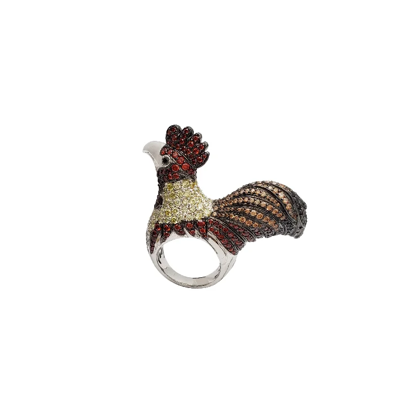 Elegant Wedding Ring with Sapphire-Multi-Color Rooster Ring (Silver)