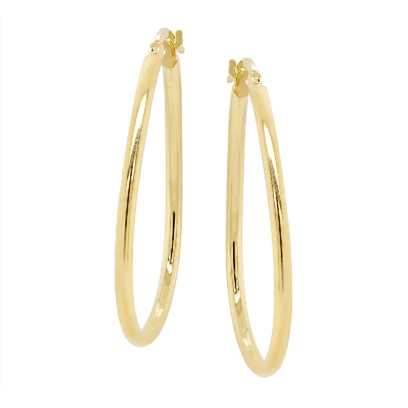 Gemstone Drop Earrings-YELLOW GOLD ITALIAN TEAR DROP HOOP EARRINGS