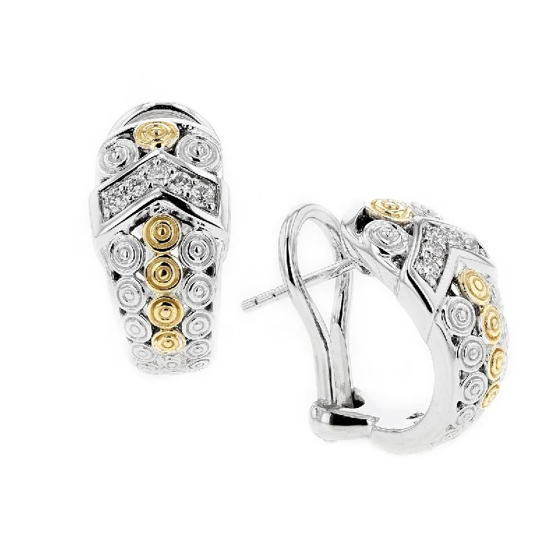 Luxury Earrings for Special Occasions-STERLING SILVER AND GOLD LEVER BACK EARRINGS WITH DIAMONDS, .16 CT TW