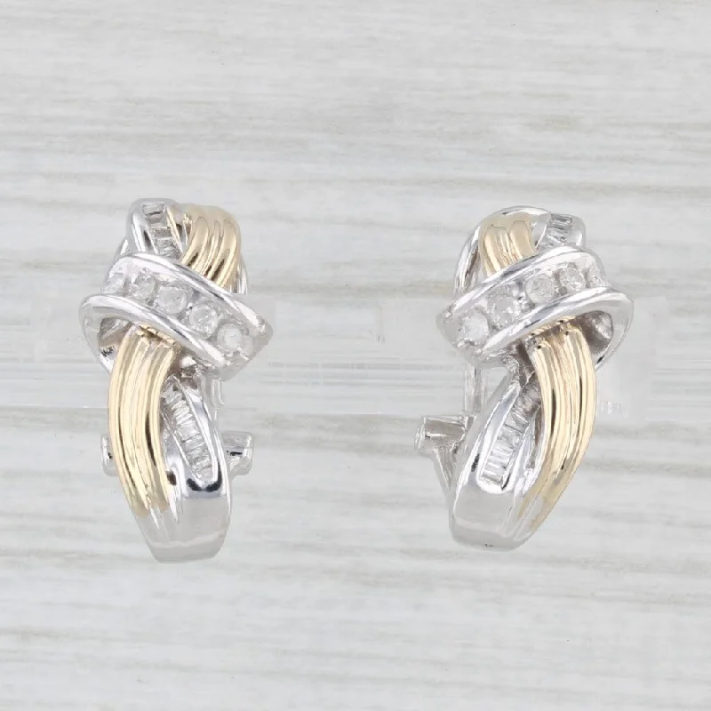 Unique Geometric Earrings-0.23ctw Diamond Drop Earrings 10k Yellow White Gold Omega Backs