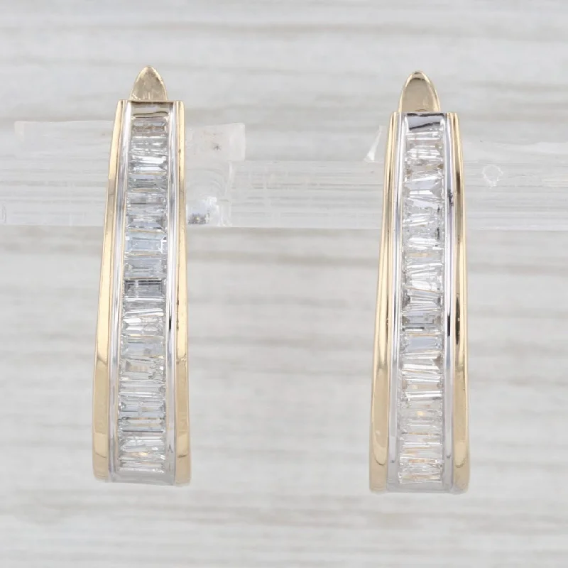 Neon Earrings for Parties-1.25ctw Diamond Journey Oval Hoop Earrings 14k Yellow Gold Snap Top Hoops