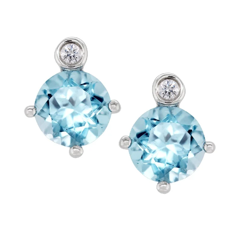 Chic Drop Earrings-STERLING SILVER STUDS WITH BLUE TOPAZ AND LAB GROWN DIAMOND ACCENTS, .02 CT TW