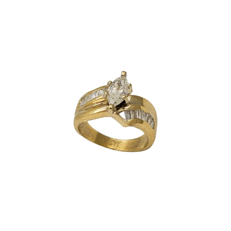 Classic Gold Ring for Formal Look-Diamond Marquise Swirl Channel-Set Engagement Ring (14K)