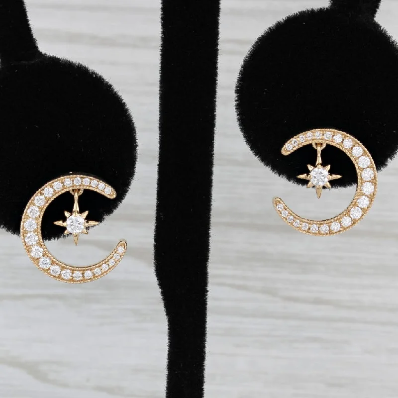 Simple Gold Stud Earrings-New 0.48ctw Diamond Crescent Moon Star Earrings 14k Yellow Gold Pierced Drops