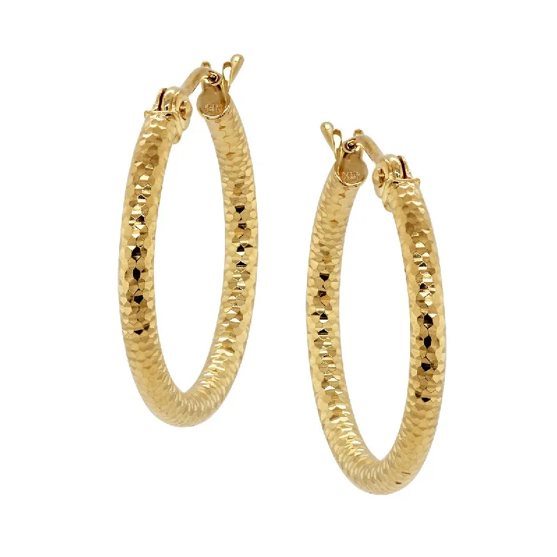 Vintage Dangle Earrings-YELLOW GOLD DIAMOND CUT TEXTURED HOOPS, 20MM