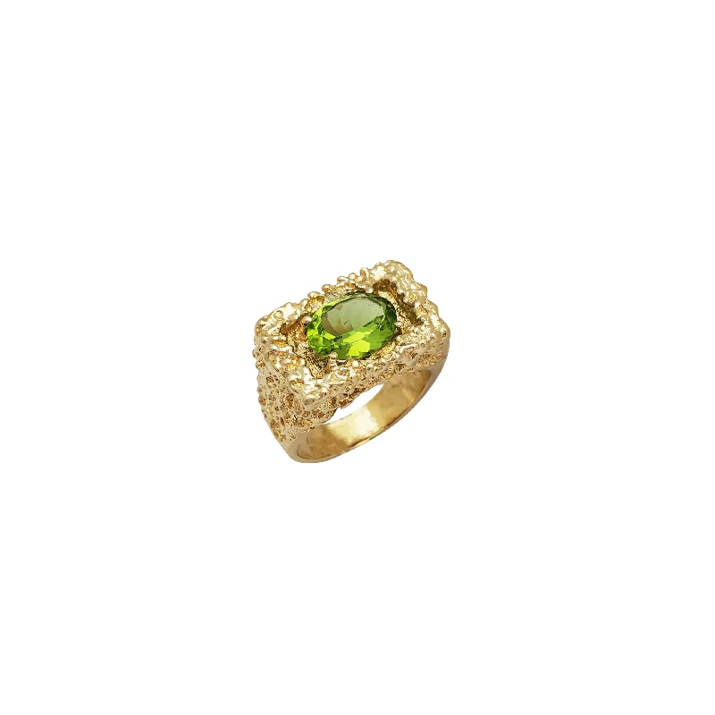 Classic Gemstone Ring for Engagement-Peridot Nugget Ring (14K)