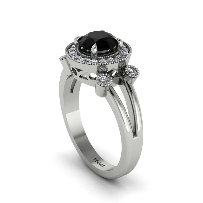 Trendy Ring Set with Mixed Gemstones-Radiant Black Diamond Halo Gold Engagement Ring - Madilyn No. 9