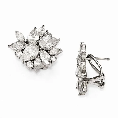 Long Silver Earrings-Sterling Silver Cubic Zirconia (CZ) Omega Back Earrings