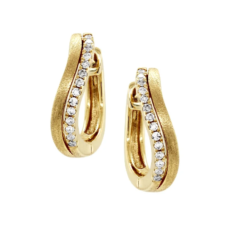 Gold Hoop Earrings-YELLOW GOLD SMALL WAVY HOOP EARRINGS WITH DIAMONDS, .08 CT TW