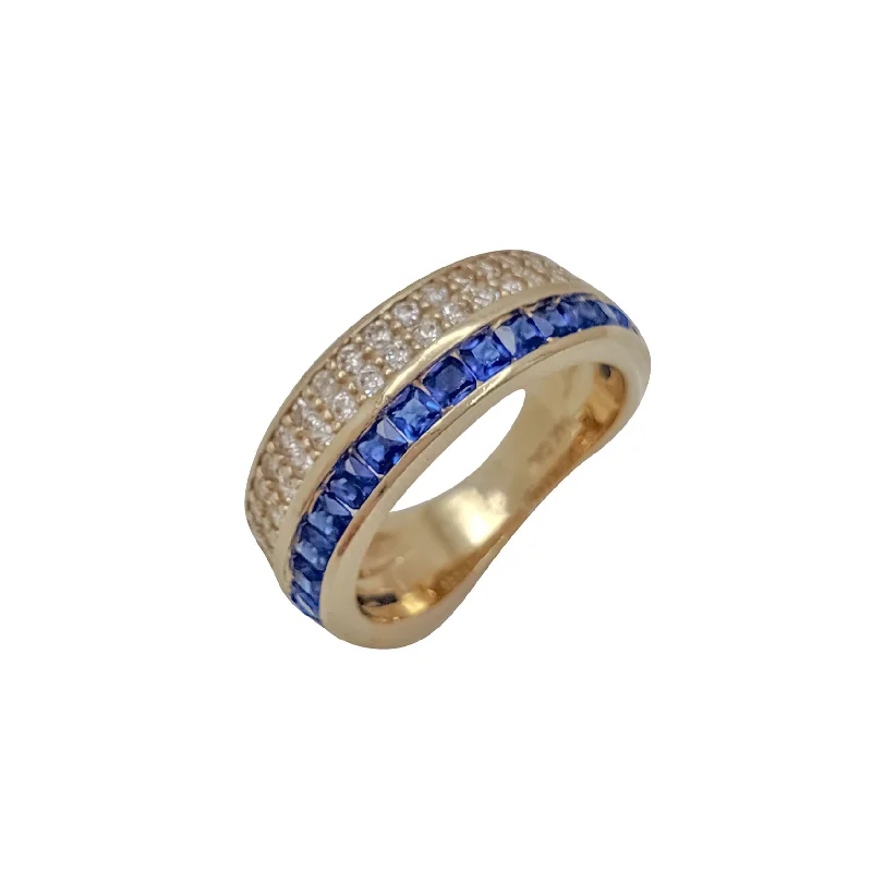 Fashionable Gemstone Ring with Colorful Accents-Blue CZ Ring (14K)