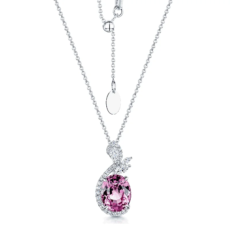 Handmade Gemstone Necklace for Gifts-18ct White Gold Spinel & Diamond Pendant With Open Halo Twist Design Of Round Brilliant & Marquise Cut Diamonds