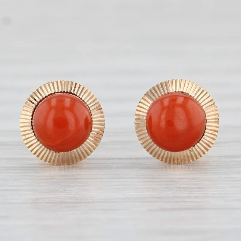 Luxury Hoop Earrings-Coral Button Stud Earrings 18k Yellow Gold Round Bead Solitaires