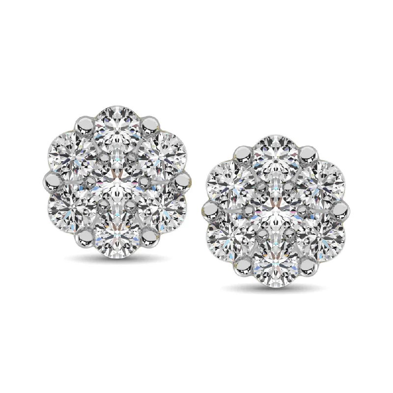 Polished Silver Earrings-14K White Gold 1/2 Ct.Tw. Diamond Flower Studs Earrings