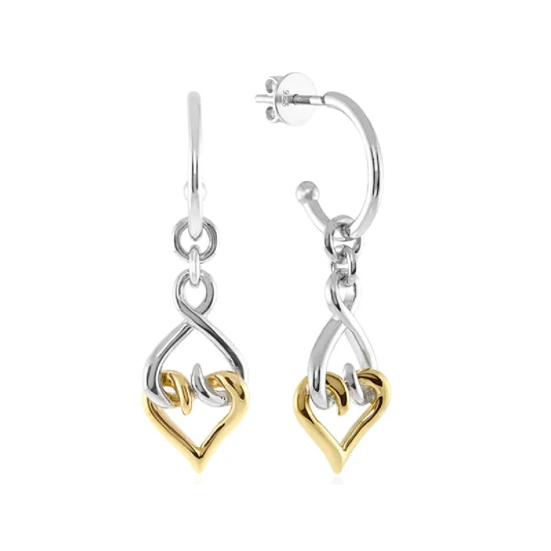 Party Earrings for Women-TWO-TONE GOLD INTERLOCKED HEART DANGLE EARRINGS