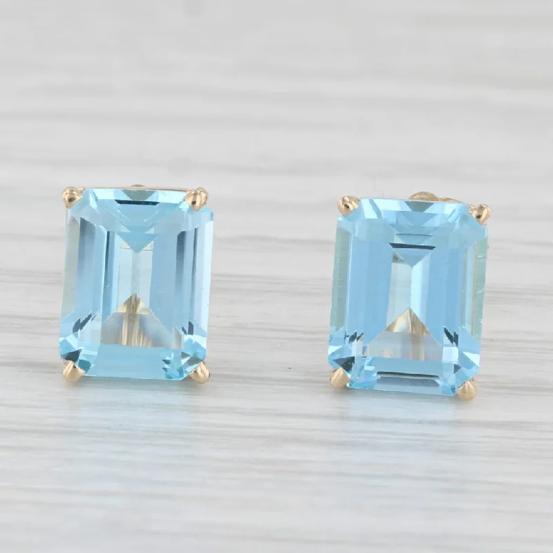 Silver Chain Earrings-6ctw Blue Topaz Stud Earrings 14k Yellow Gold Emerald Cut Solitaires