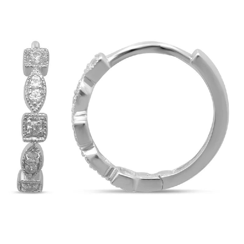 Tropical Earrings for Summer-14K White Gold 1/8 Ct.Tw. Diamond  Stackable Hoop Earrings