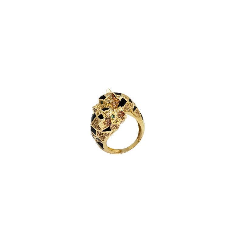 Elegant Diamond Ring for Special Occasions-Double-Head Panther Head Ring (14K0