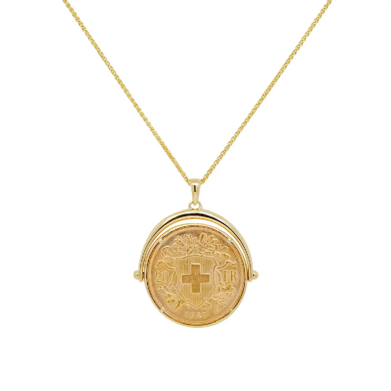 Classic Teardrop Pendant Necklace-Spinning Swiss Franc Gold Coin Necklace | 4.90GMS