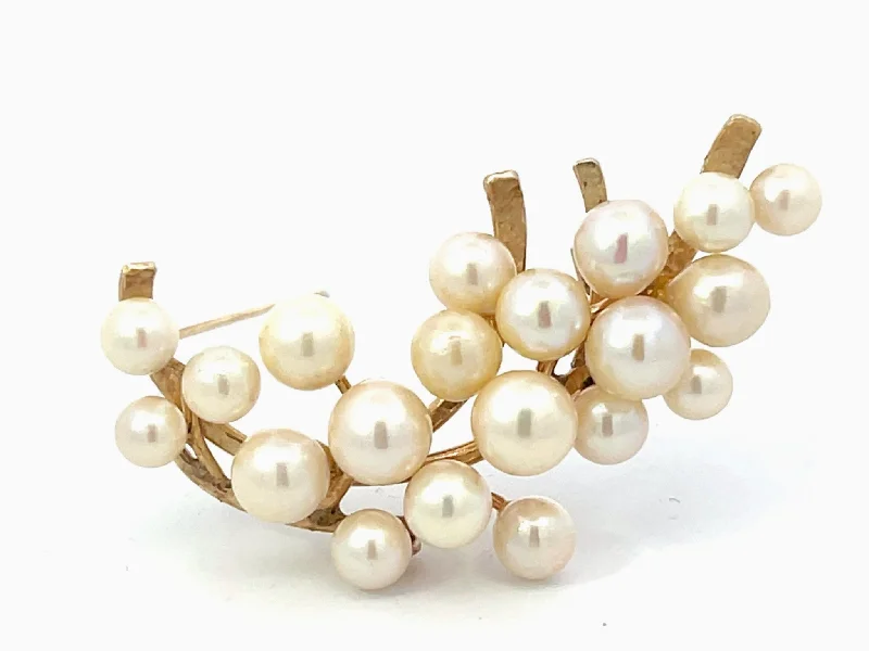 Personalized Crystal Brooch for Special Occasions-Mings Hawaii Pearl Branch Brooch in 14k Yellow Gold