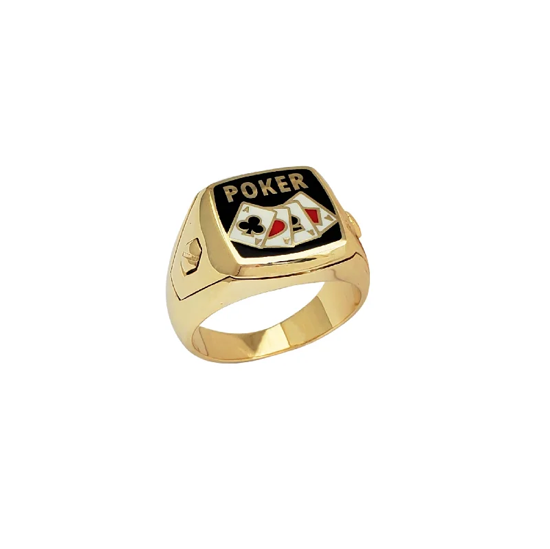 Simple Men’s Ring with Textured Finish-Enameled Full Color Poker Signet Ring (14K)