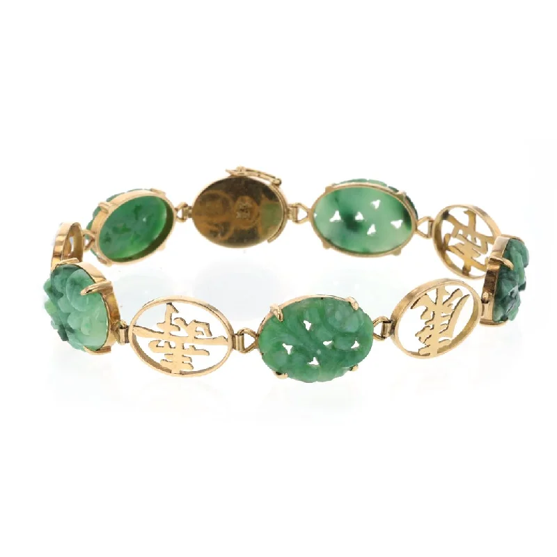 Trendy Gold Bracelet with Custom Engraving-Nephrite Jade Bracelet